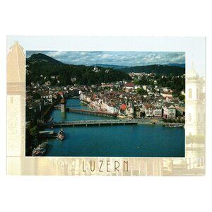 Luzern Lucerne Scenic Postcard Swiss Chapel Bridge Lake View Aerial Tourist